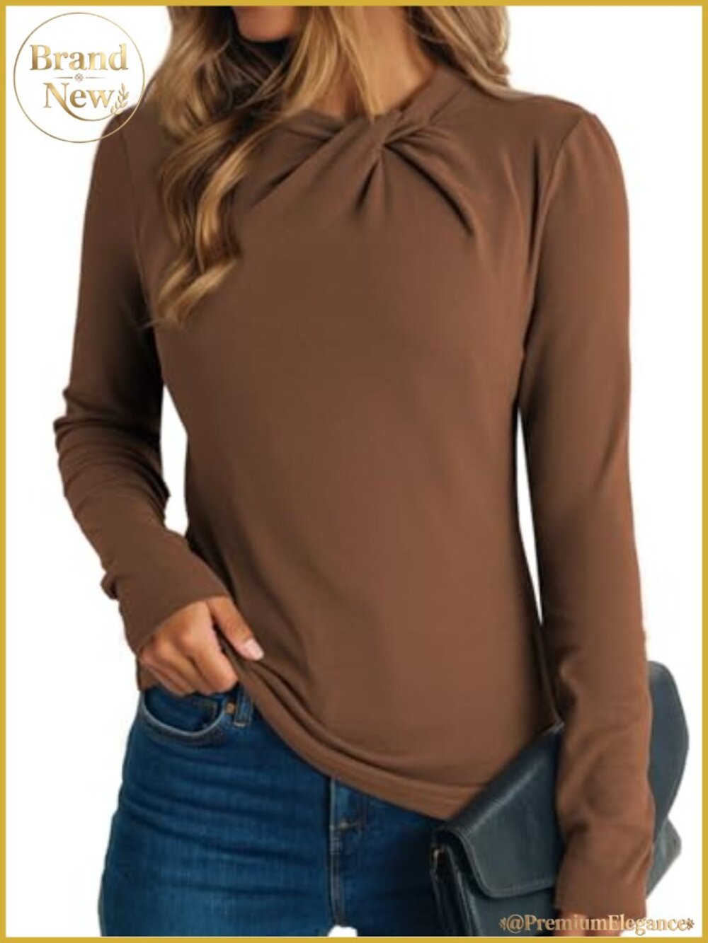 Womens Business Casual Twist Knot Mock Neck Long Sleeve Slim Fit Thermal